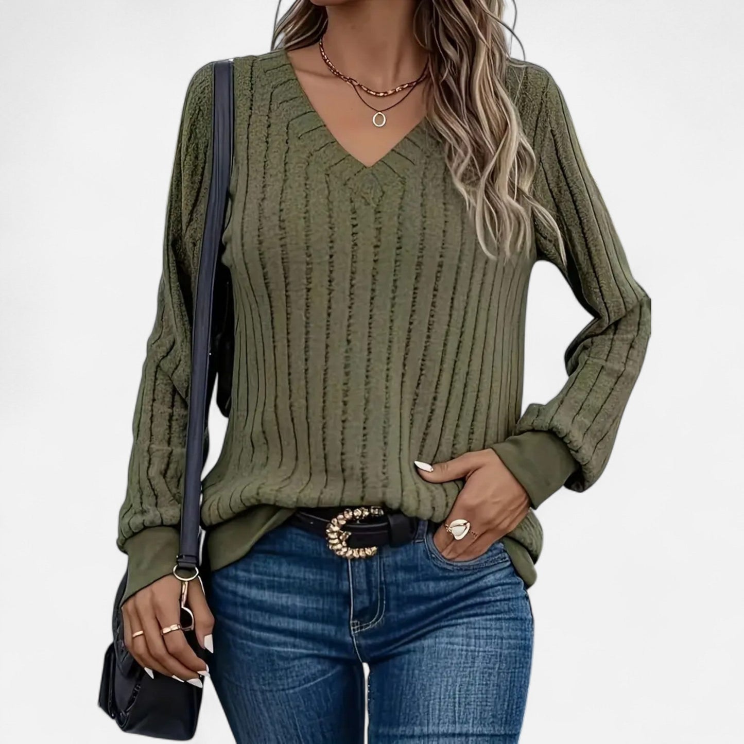 Jersey Mujer Cuello en V Acanalado